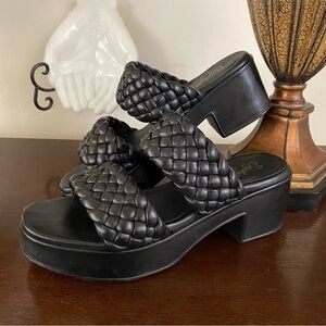 Seychelles Chunky Heel Wedge Black Braided Sandals Women’s 8.5 Double Strap